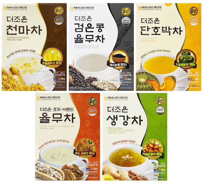 더조은 천마차 검은콩 율무차 단호박차 호두아몬드율무차 생강차 5종세트 선물세트 곡물차 전통차, 1개, 천마차+검은콩율무차+단호박차+호두아몬드율무차+생강차