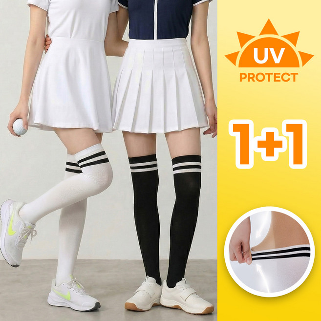 더미니멀 니삭스 투톤 골프스타킹 UV차단 팬티스타킹 2개 롱 블랙+화이트 1세트