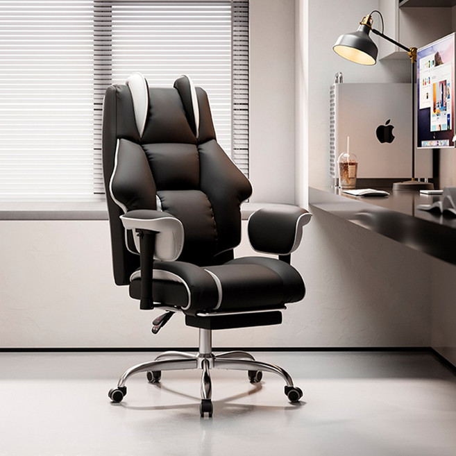 Takata 게이밍 의자 침대형 발받침대 리클라이너 고급 인조가죽 사무용 PC방용 컴퓨터 의자, 블랙