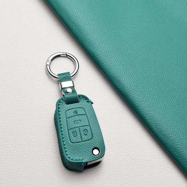 뷰익 쉐보레 순정 호환 천연 소가죽 폴딩 키케이스 (아베오/트랙스/라세티 프리미어/크루즈/올란도/말리부/알페온) 차량용품 +오링브릿지, 그린, 쉐보레 B4 타입(4버튼)