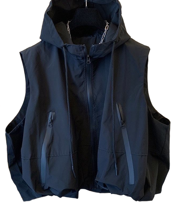 여성용 후드 베스트 캐주얼 바람막이 점퍼 루즈핏 민소매 베스트