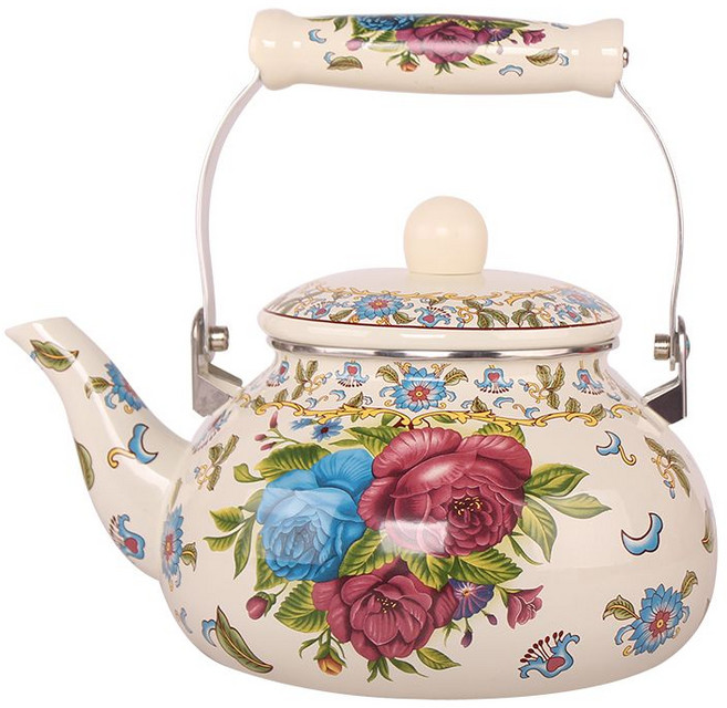 법랑 주전자 0.85L-5L 가정용 빈티지 꽃무늬 보온포트, 4캔 ﻿
