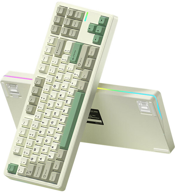 Riccks RS8 무선 기계식 키보드 3모드 연결 가스켓 구조 QMK-VA지원, 제조사축, RS8-핑크치즈축, 그린-4000mAh