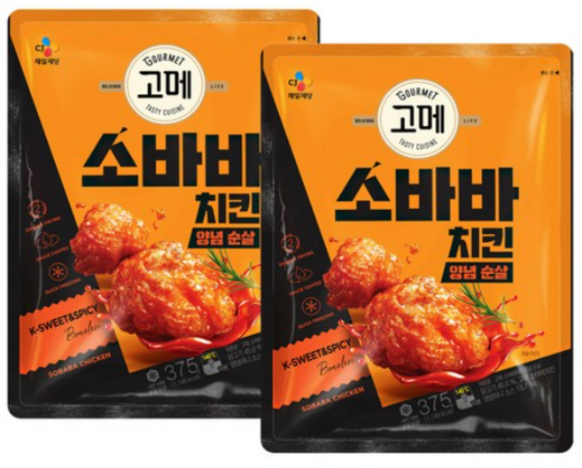 1+1 CJ 고메 소바바치킨 양념 순살 375g x 총 2봉, 2개