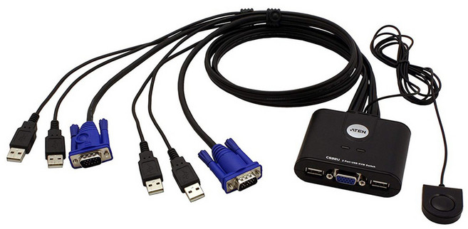 ATEN CS22U 2포트 KVM스위치 USB 케이블 일체형