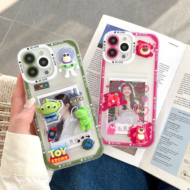 Mamor 아이폰 16 15 14 13 프로 맥스 PRO MAX 카드 수납 홀더 슬롯 캐릭터 입체 파츠 투명 실리콘 케이스 T2573