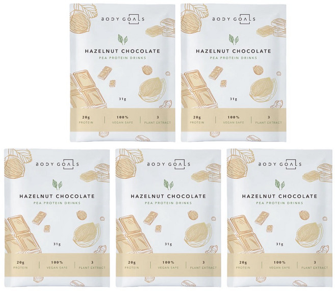 BODY GOALS 榛果可可豌豆蛋白飲, 31g, 5個