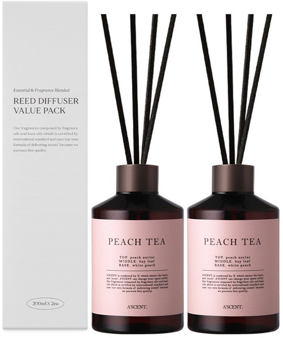 에이센트 퍼퓸드 디퓨저, 피치티, 200ml, 2개