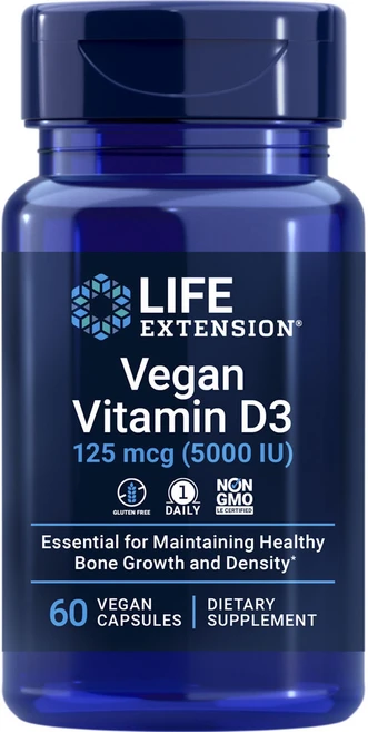 라이프익스텐션 비타민 D3 125mcg 5000IU 비건 캡슐, 60정, 1개 - 쿠팡