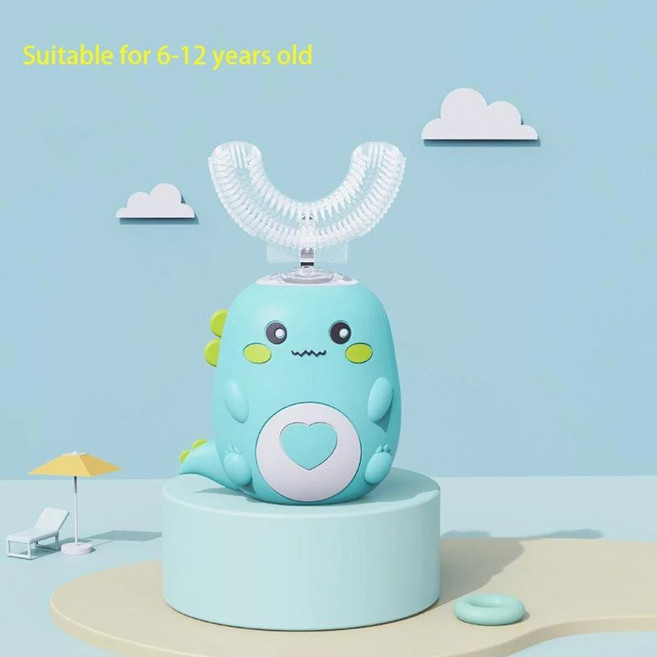 베스토 U 자형 음파 전동 칫솔 실리콘 360도 스마트 미백 방수, 02 6-12 Years Old-Green