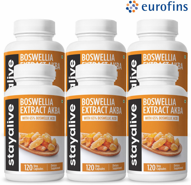 StayAlive 보스웰리아 세라타 추출 캡슐 AKBA 함유 12 000mg 65% 보스웰릭산 함유 12:1 슈퍼 추출물 비-GMO 및 글루텐 프리 보스웰리아 보충제, 6개, 120회분
