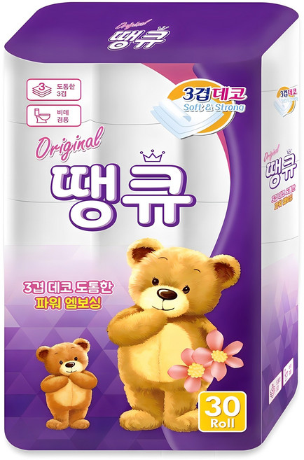 Original 땡큐 화장지 3겹 30롤 x 1팩 휴지, 14m, 1개