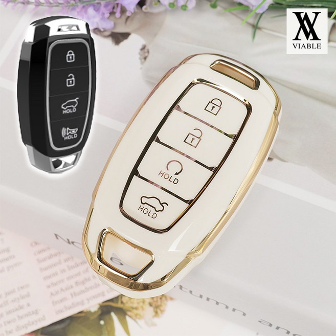 바이어블 현대 호환 차량용 TPU 풀커버 키케이스 키홀더 키커버 / 쏘나타 넥쏘 그랜저 아반떼 투싼 제네시스 쿠페, 07. 4버튼 4A타입 (VA-TA36), 화이트골드