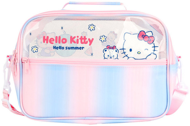 키티 수영가방 헬로키티 투명창 물놀이 수영복 썸머 비치백 방수 크로스 가방, 핑크