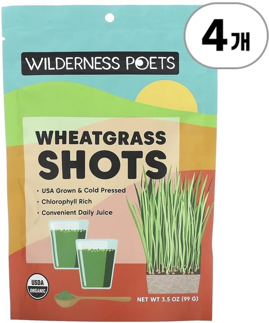 윌더네스 포에츠 유기농 밀싹 샷 파우더 Wilderness Poets Organic Wheatgrass Shots 99g, 4개 - 쿠팡
