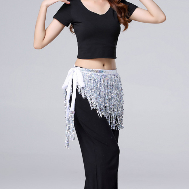 베씨 여성 스팽글 4단 힙스카프 밸리댄스복 라인 라틴 스포츠 여자 성인 줌바 공연 벨리, 실버