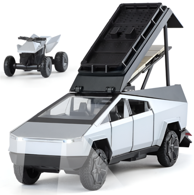 인피니움 다이캐스트 1:32 사이버 트럭 합금 풀백 자동차 모형, A 실버, 1개