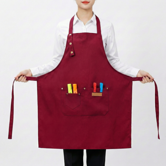 버니박스 길이조절 캔버스 바리스타 앞치마, 1개, 레드