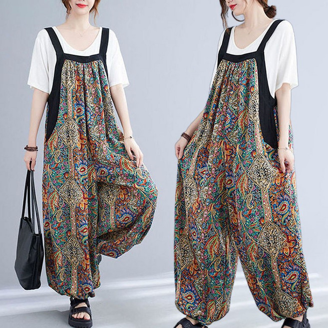 여성 여름 빅사이즈 캐주얼 슬림핏 와이드 멜빵바지 조거팬츠 통바지 와이드핏 점프수트 D99U