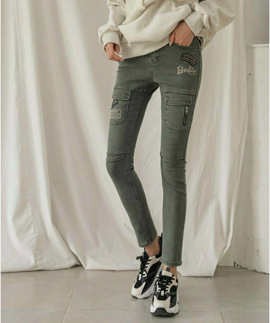 여성 겨울 기모 스키니 라인이 예쁜 슬림핏 카고 팬츠