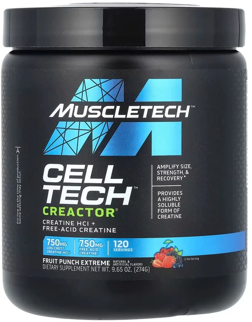 MuscleTech Cell Tech CREACTOR 크레아틴 HCl 프루트펀치 맛 274g(9.65oz), 1개, 274g - 쿠팡