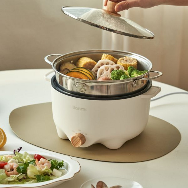 [세트] 단미 라면포트 전기냄비 그릴 멀티쿠커 3L 찜기 세트 (MEK01 + ST05), MEK01 화이트 (본품+찜기 세트)