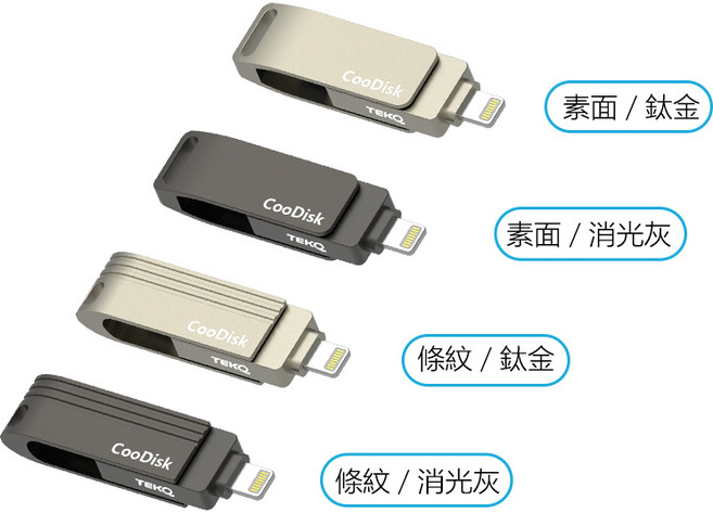 TEKQ CooDisk雙向隨身碟 Lightning Type-C雙接頭 iPhone備份, 條紋鈦金,256G, 1個, 256GB