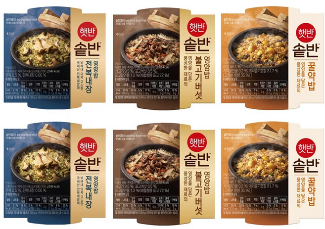 CJ 햇반솥반 혼합 6개 (꿀약밥+전복내장영양밥+불고기버섯영양밥 각 2개), 200g