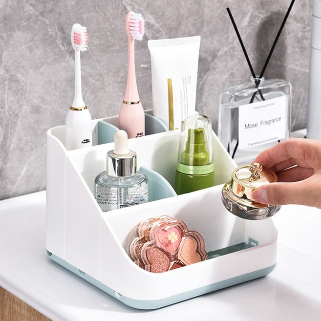 하우쏠 욕실 물빠짐 칫솔치약꽂이 화장품정리함 향수 트레이, 블루, 1개