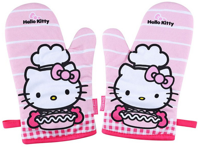 (烘焙廚房)Chefmade學廚KT7020正版Hello kitty凱蒂貓防燙隔熱加厚烤箱耐熱微波爐手套, 1個, 粉色