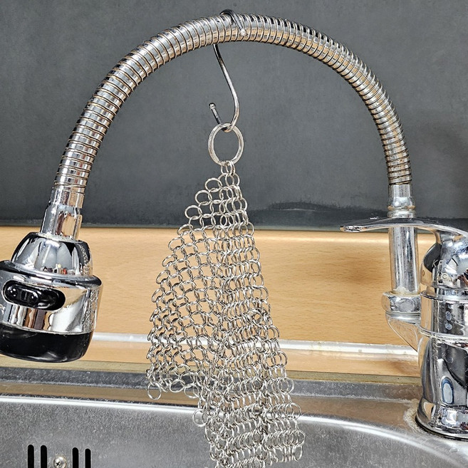 304재질 스텐 수세미 12x12cm + S고리, 1세트, 2개