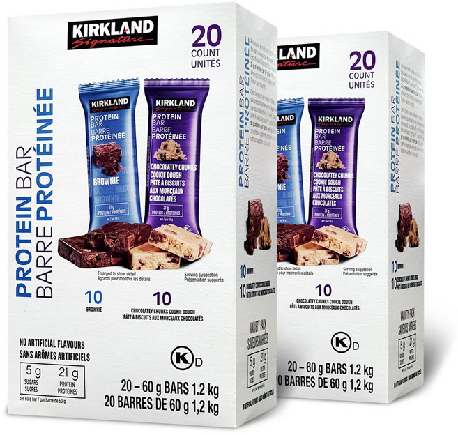 커클랜드시그니춰 프로틴 바 60g 초콜릿 브라우니 + 칩 쿠키 도우 프로틴바, 1.2kg, 2개