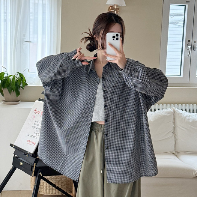 [SS올핏신상+/5XL] 크고이쁨/Leaf 미니멀 체크남방(셔츠) 2color