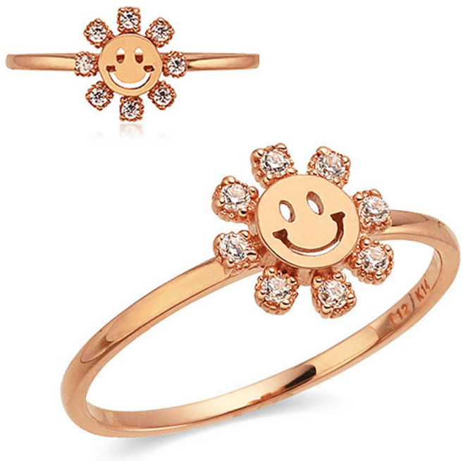 14K 18K GOLD 스톤 플라워 스마일 여성 금 반지