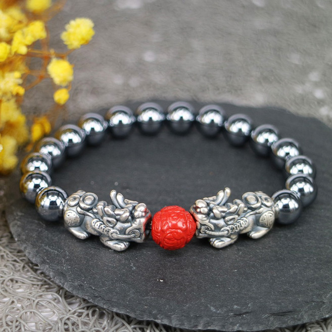 실버 은자 비휴 테라헤르츠 원석팔찌 / 재물복 금전운