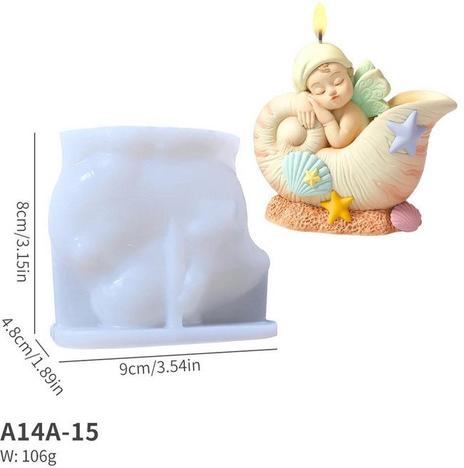 달양초에 앉아 귀여운 천사 실리콘 금형 DIY 공예 재사용 가능한 석고 캐스트 홈 장식, 1개, 01 A14A-12