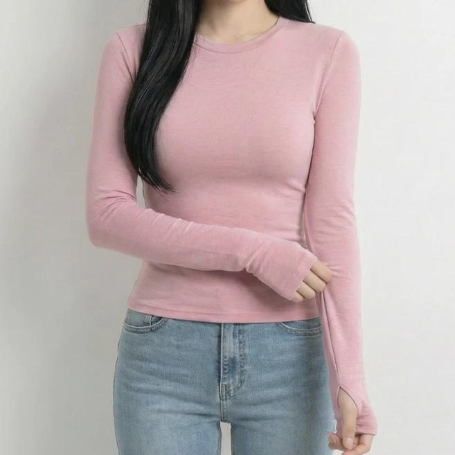 DOSYDOSY 여성용 부드러운 스판 슬림핏 라운드넥 긴팔 티셔츠 핑거홀 워머 - 쿠팡