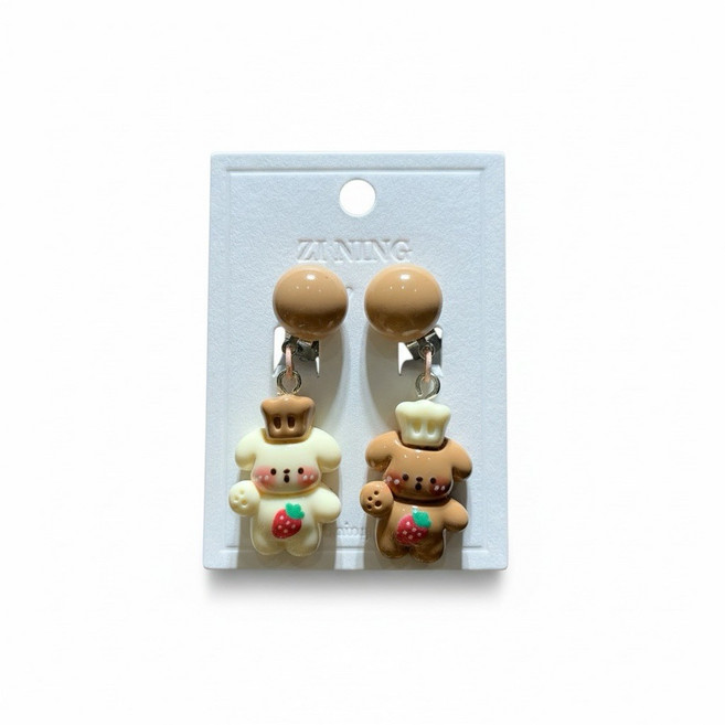ZINING 可愛小狗造型夾式耳環 奶茶色系