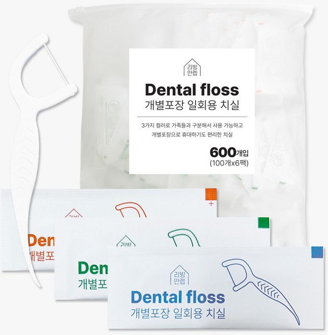 리빙만렙 일회용 개별 컬러 포장 대용량 400D 치실, 1개, 600개입, 7.5cm