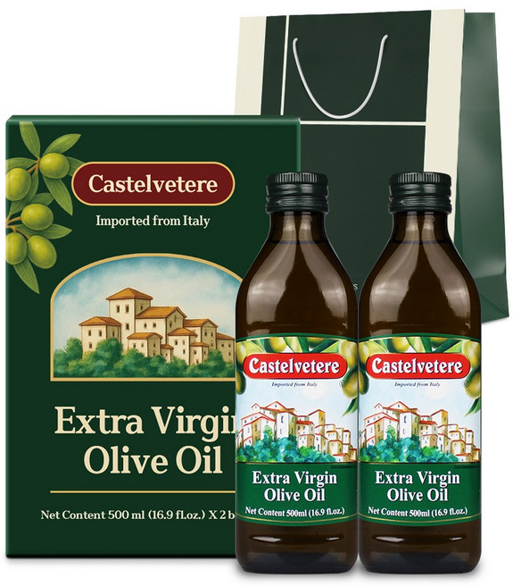 브이플랜 이탈리아 엑스트라버진 올리브 오일 냉압착 올리브유 선물세트 (쇼핑백), 2개, 500ml