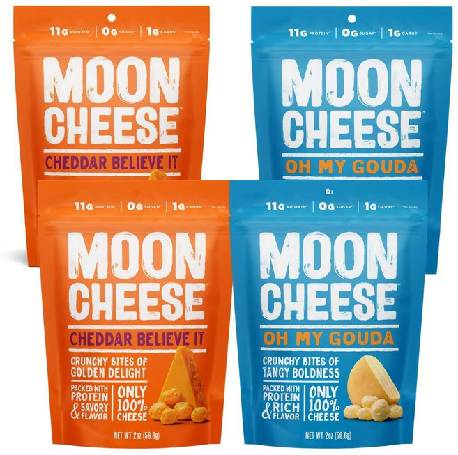 Moon Cheese 문치즈 100% 치즈 스낵 4팩 체다 고다 저탄수화물 키토 식단 고단백 간식, 1개, 1없음