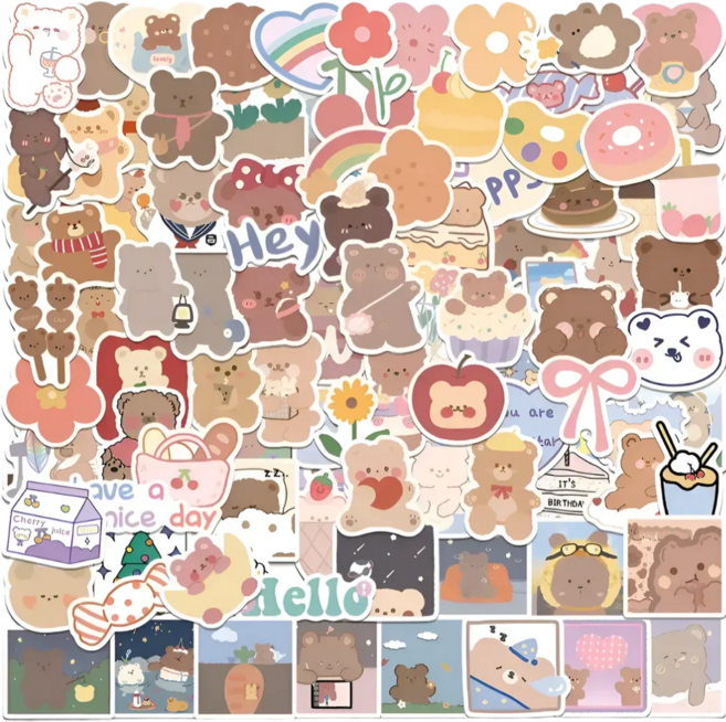 98매 곰돌이 리무버블 방수 스티커, 1세트, 혼합(S2192) 500PCS