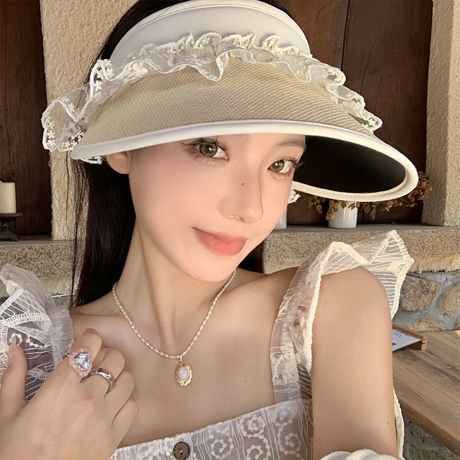 미중 여성 여름 뉴 레이스 펀칭 야외 자외선 차단 빅챙 패션 예쁜 모자 yf