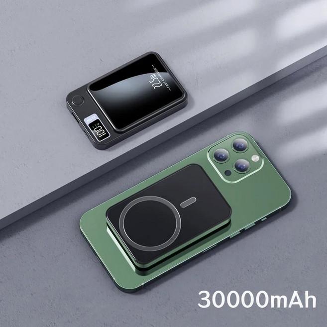 샤오미 대용량 무선 마그네틱 보조배터리 맥세이프 PD20W 고속 충전 휴대용 보조배터리 50000mAh, 04 Black 30000mAh, 01 30001 mAh-50000 mAh, 1개