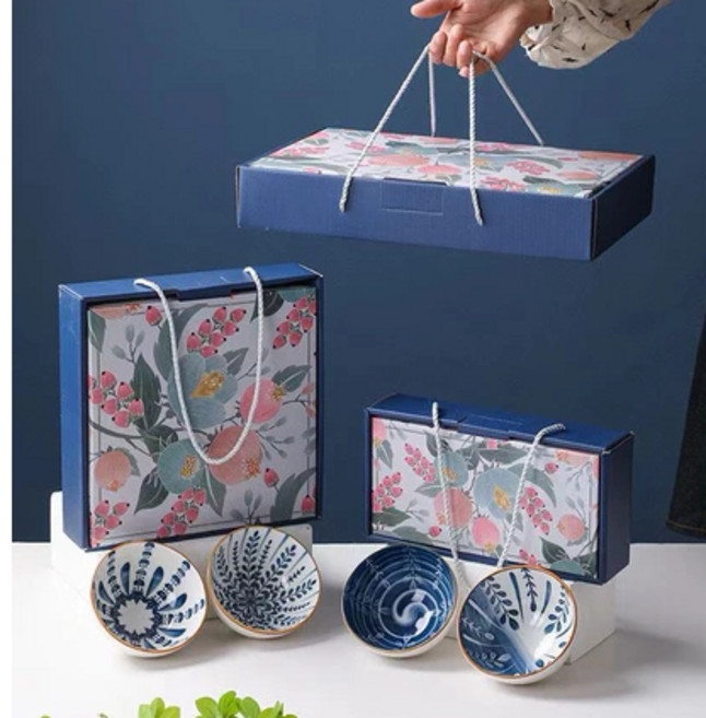 日式青花瓷碗 陶瓷餐具套裝 附禮盒, 1個, 桃花香款式-兩碗 無禮盒款