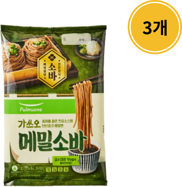 풀무원 가쓰오 메밀소바, 576.8g, 3개
