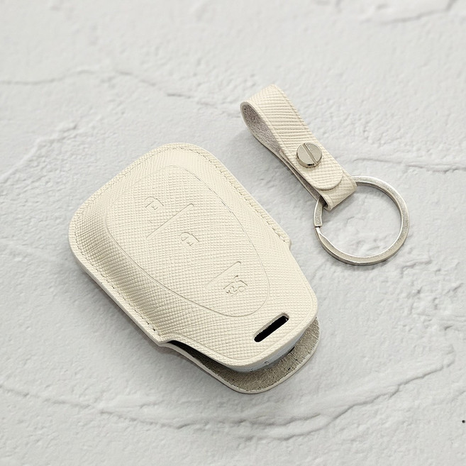 테일러카 쉐보레 호환 소가죽 차 키케이스 말리부 트랙스 스파크 크루즈, TC-1 (3버튼), 크림 아이보리