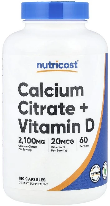 뉴트리코스트 구연산 칼슘 비타민D Calcium Citrate Vitamin D 180정, 1개 - 쿠팡