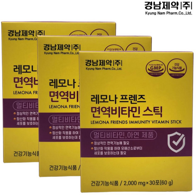경남제약 레모나프렌즈 멀티 면역비타민 스틱 아연, 3개, 60g