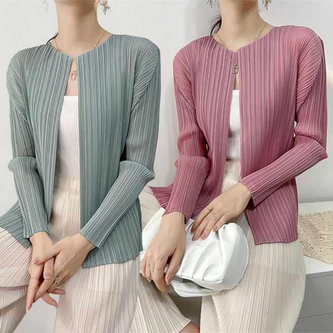 FINE ART 여자 플리츠 가디건 자외선차단 점퍼 긴팔 주름옷 여름 자켓 빅사이즈 아이스 코트 냉감 긴팔티